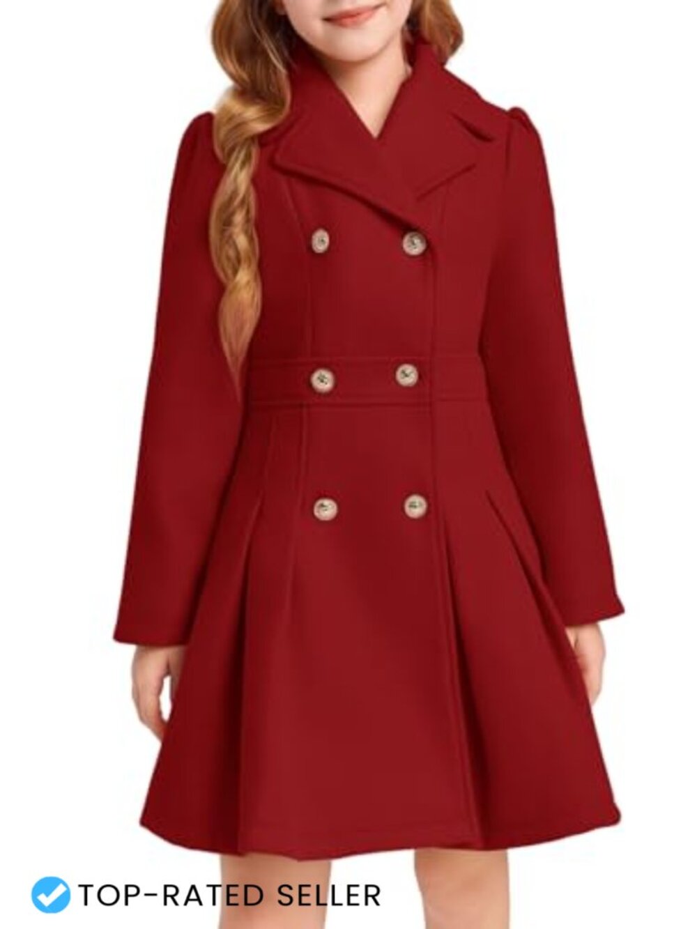 Girls Long Sleeve Peacoat Double Breasted Dress Coat Winter